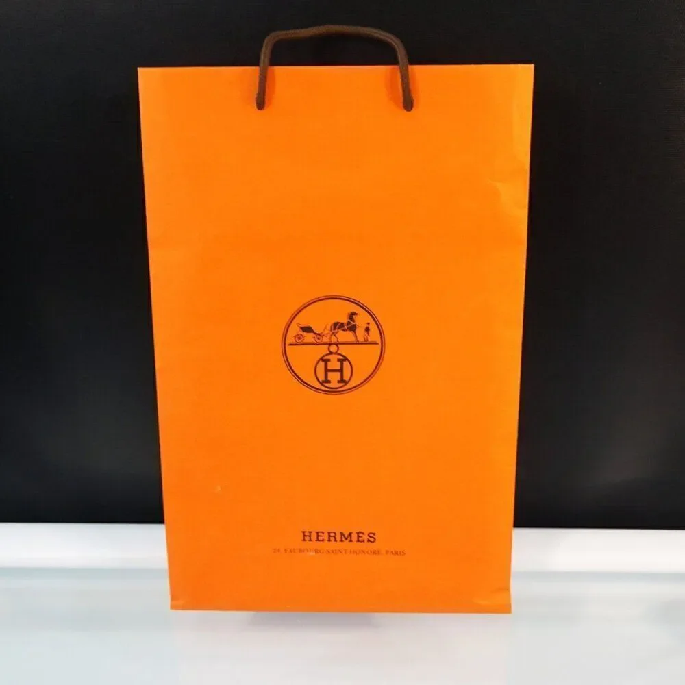 HERMES Classic Orange Gift Bag Empty Tall Shopping Paper Tote  17 x 11 x 4 Inch